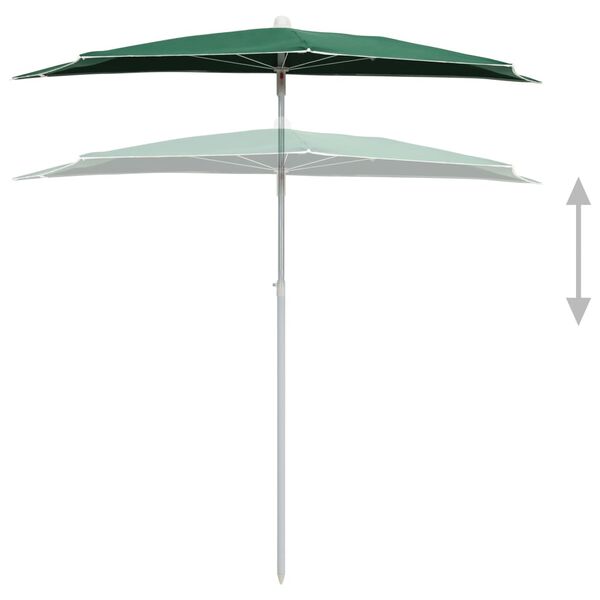 vidaXL Parasol half met paal 180x90 cm groen
