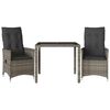 vidaXL 3-delige Bistroset met kussens poly rattan grijs