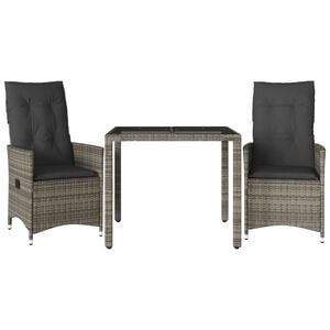 vidaXL 3-delige Bistroset met kussens poly rattan grijs
