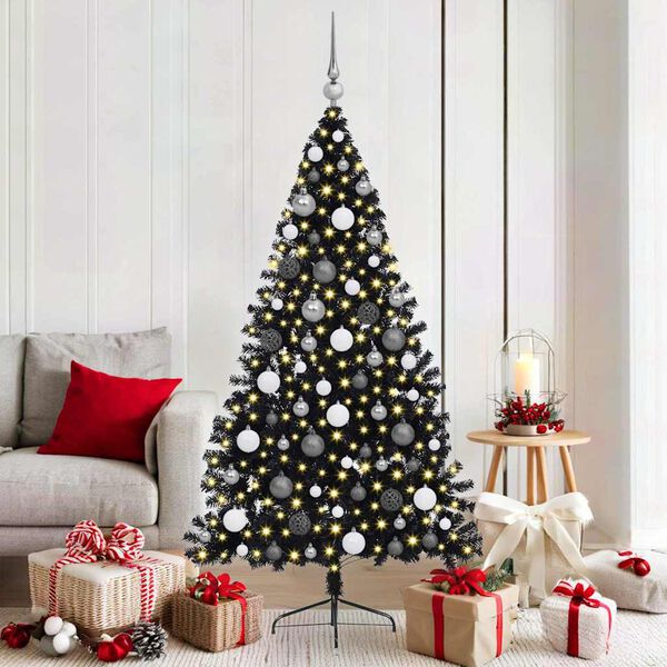 vidaXL Kunstmatig Voorverlicht Kerstboom met 300 LED Zwart 180 cm PVC