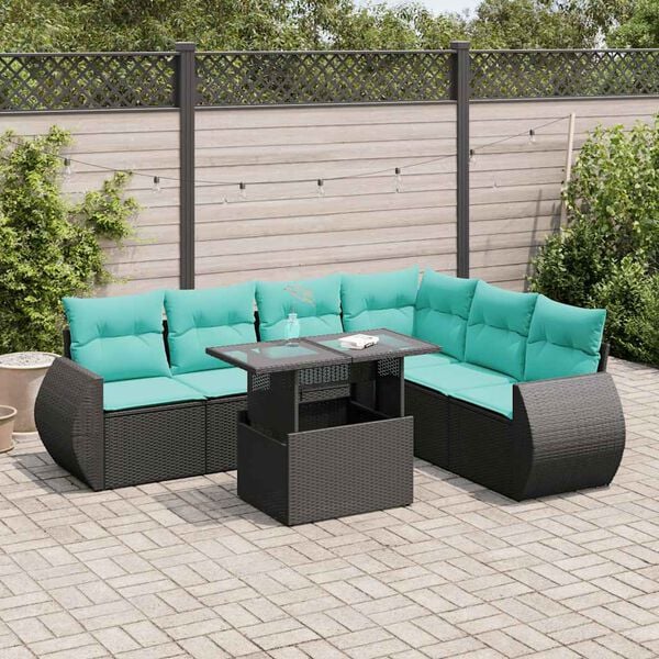 vidaXL 7-delige Loungeset met kussens poly rattan acacia zwart