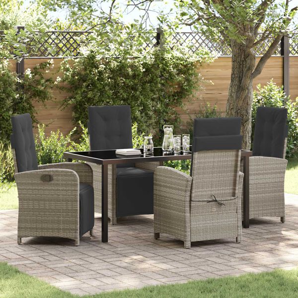 vidaXL Tuin eettafelset met kussen 5 pcs Lichtgrijs poly rattan