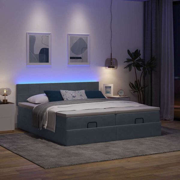 vidaXL Ottoman bed met matrassen en LED's 200x200cm fluweel