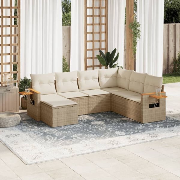vidaXL 7-delige Loungeset met kussens poly rattan beige