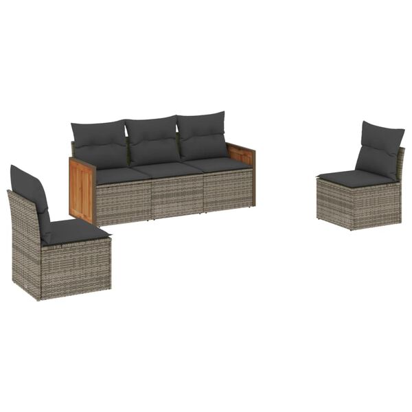 vidaXL 5-delige Loungeset met kussens poly rattan grijs