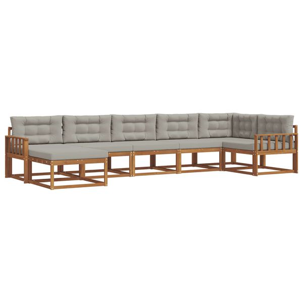 vidaXL Buiten bankenset met kussen 7 pcs Natuurlijk en Lichtgrijs