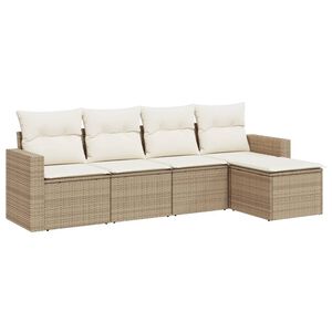 vidaXL 5-delige Loungeset met kussens poly rattan beige