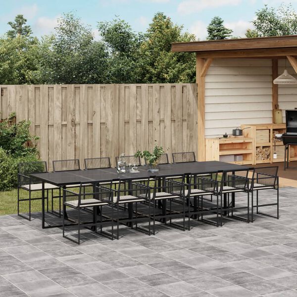 vidaXL 13-delige Tuinset met kussens poly rattan zwart