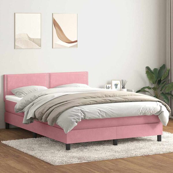 vidaXL Boxspring met matras fluweel roze 160x210 cm