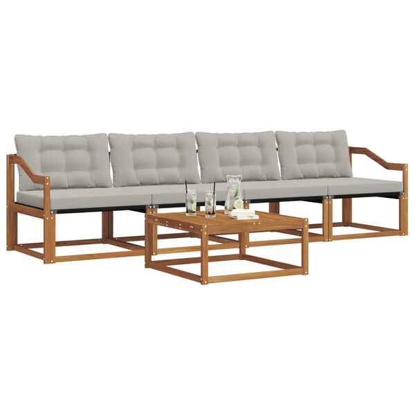 vidaXL Buiten bankenset met kussen 5 pcs Natuurlijk en Lichtgrijs