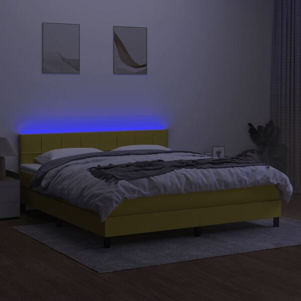 vidaXL Boxspring met matras en LED stof groen 160x200 cm