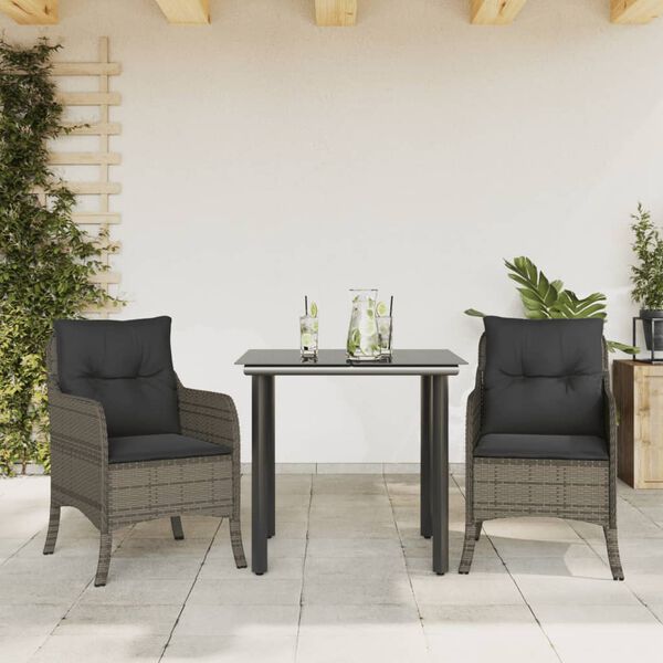vidaXL 3-delige Tuinset met kussens poly rattan grijs
