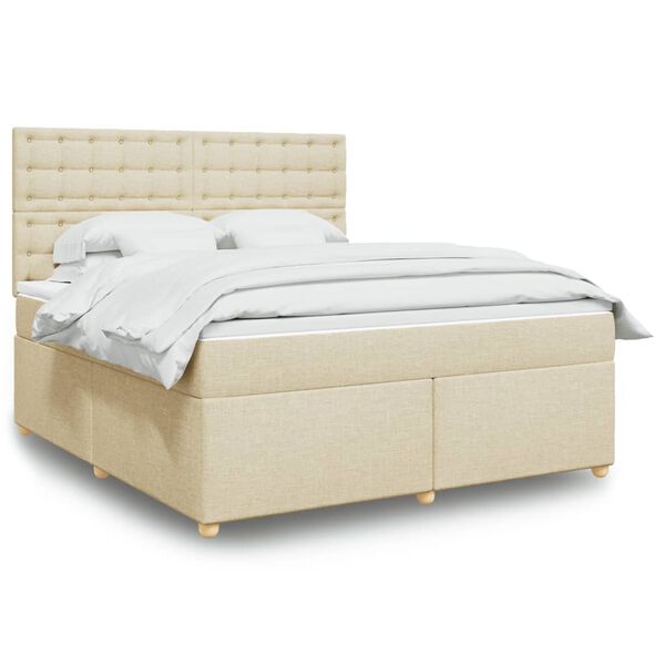 vidaXL Boxspring met matras stof cr&egrave;mekleurig 180x200 cm