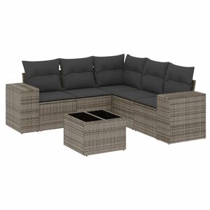 vidaXL 6-delige Loungeset met kussens poly rattan grijs