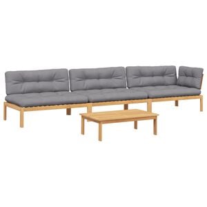 vidaXL 4-delige Loungeset pallet met kussens massief acaciahout