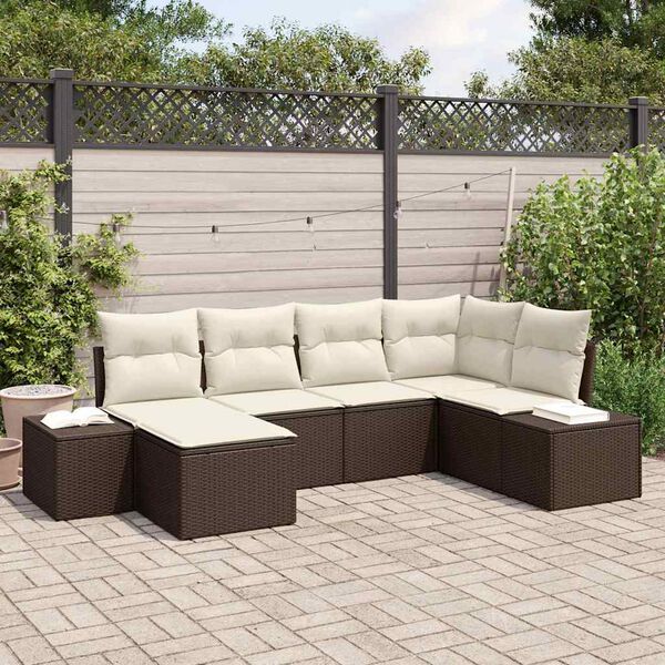 vidaXL Tuin Sofa Set met kussen 6 pcs Bruin en Crème poly rattan