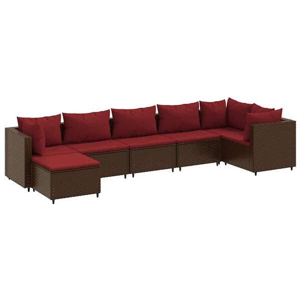 vidaXL 7-delige Loungeset met kussens poly rattan bruin