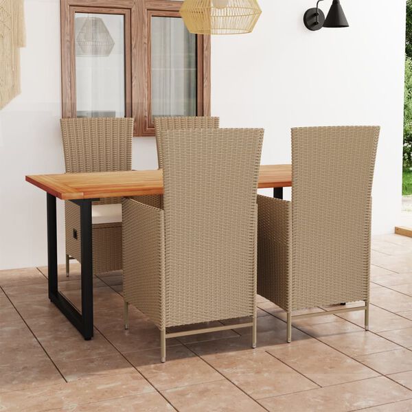 vidaXL 5-delige Tuinset met kussens poly rattan beige