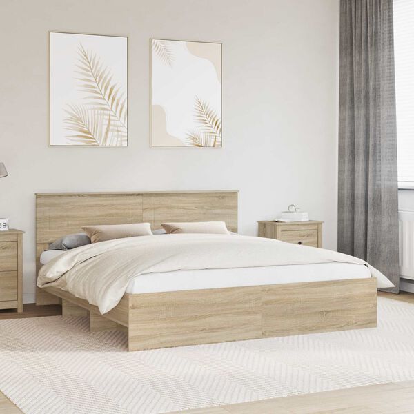 vidaXL Bedframe met hoofdeinde Sonoma Eiken 180 x 200 cm Bewerkt hout