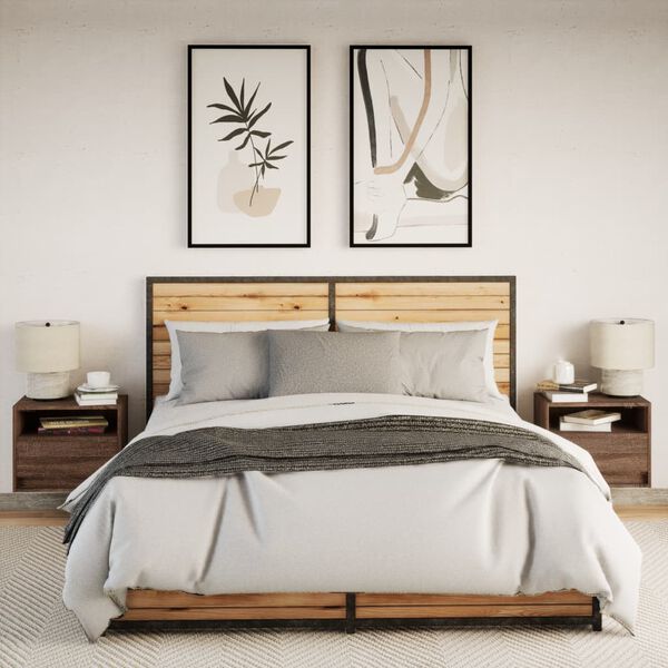 vidaXL Nachtkastjes met LED's 2 st wandgemonteerd bruin eikenkleur