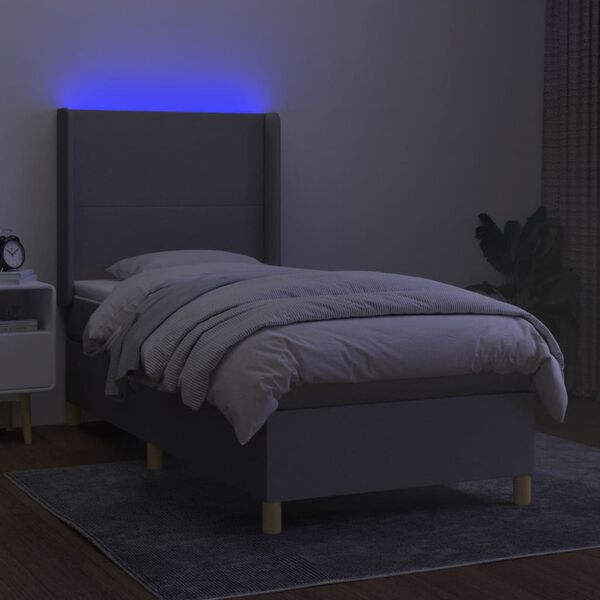 vidaXL Boxspring met matras en LED stof lichtgrijs 100x200 cm