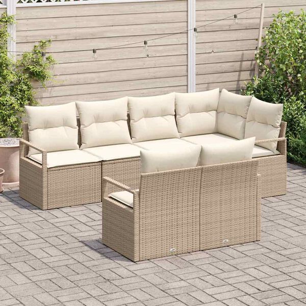 vidaXL Bankstel met kussen 7 pcs Beige poly rattan
