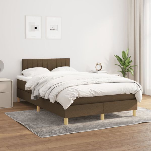 vidaXL Boxspring met matras stof donkerbruin 120x190 cm