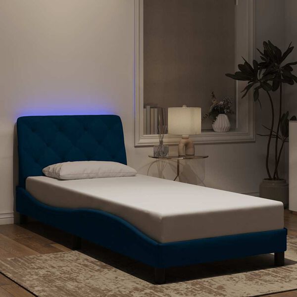 vidaXL Bedframe met LED zonder matras fluweel blauw 90x200 cm