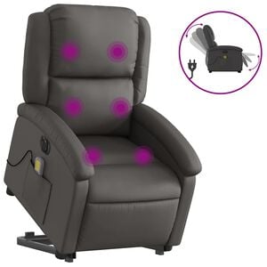 vidaXL Sta-op-massagestoel elektrisch echt leer grijs
