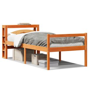 vidaXL Bedframe met hoofdbord massief grenenhout wasbruin 90x190 cm