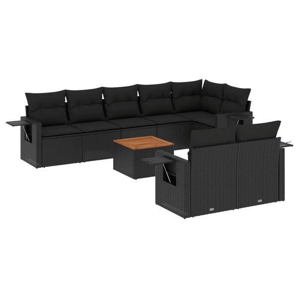 vidaXL 9-delige Loungeset met kussens poly rattan zwart