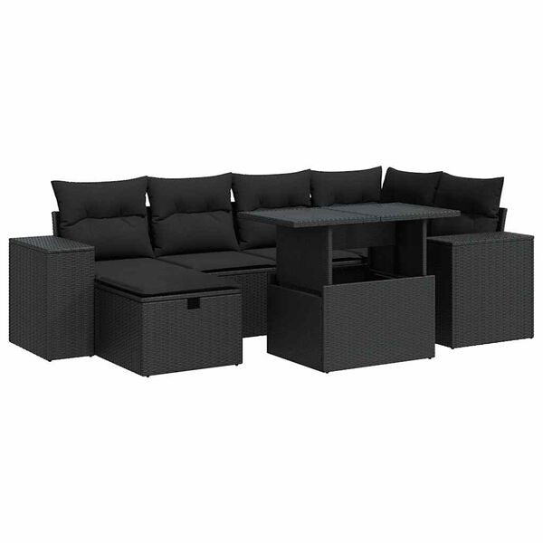 vidaXL 8-delige Loungeset met kussens poly rattan zwart