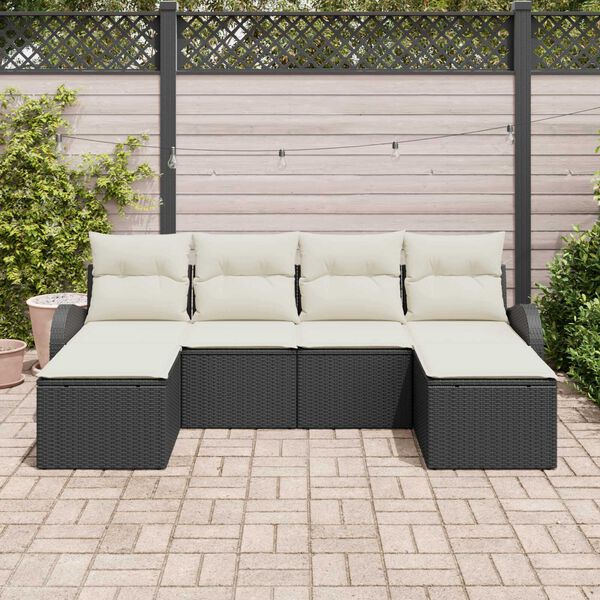 vidaXL Tuin Sofa Set met kussen 6 pcs Zwart Poly Rattan