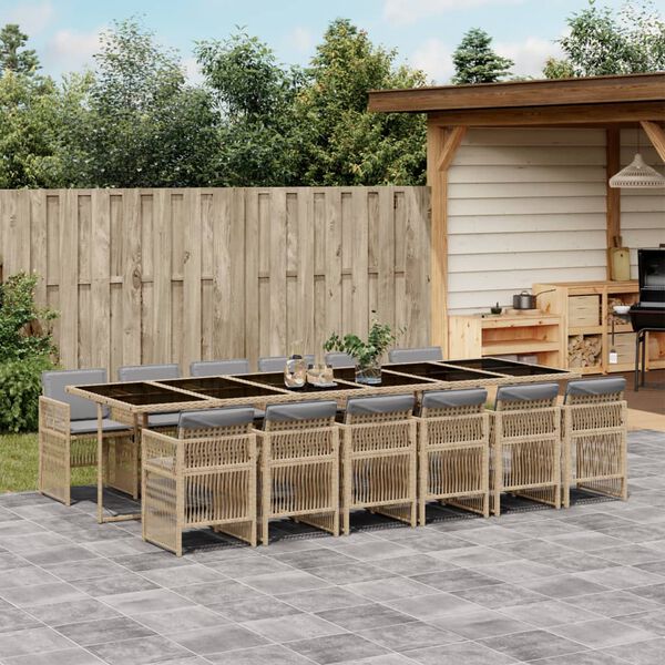 vidaXL 13-delige Tuinset met kussens poly rattan gemengd beige