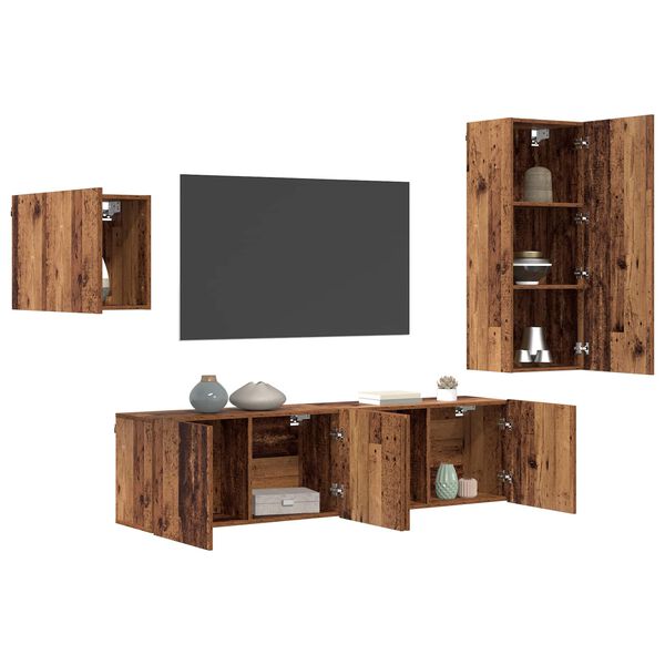 vidaXL TV-kast Wandgemonteerd 4 pcs Oud Hout Bewerkt hout