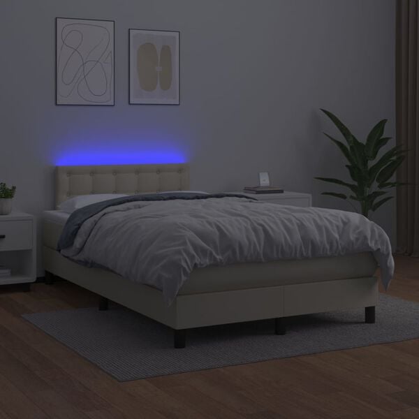 vidaXL Boxspring met matras en LED kunstleer cr&egrave;mekleurig 120x200 cm