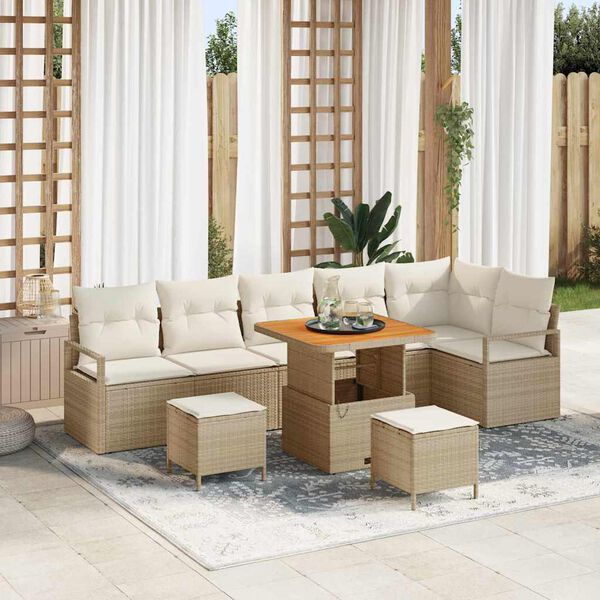 vidaXL Tuin Sofa Set met kussen 9 pcs Beige Poly riet
