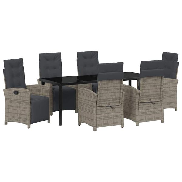 vidaXL Tuin eettafelset met kussen 7 pcs Grijs poly rattan