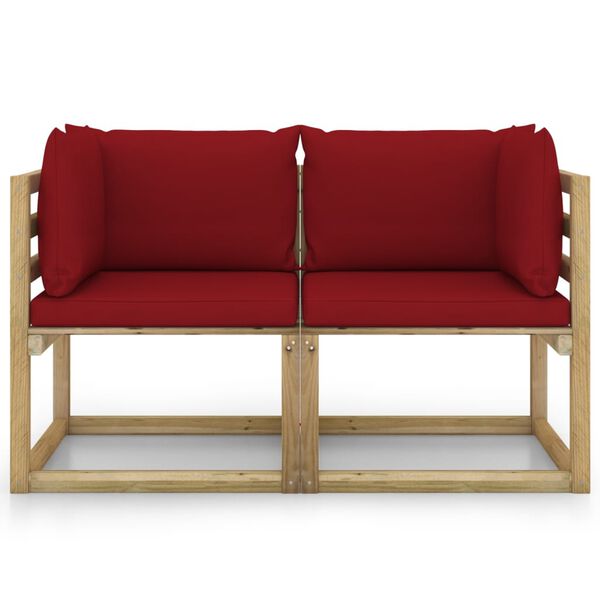 vidaXL Tuinhoekbanken 2 st met kussens groen ge&iuml;mpregneerd grenenhout