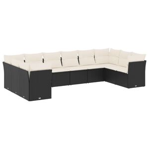 vidaXL 10-delige Loungeset met kussens poly rattan zwart