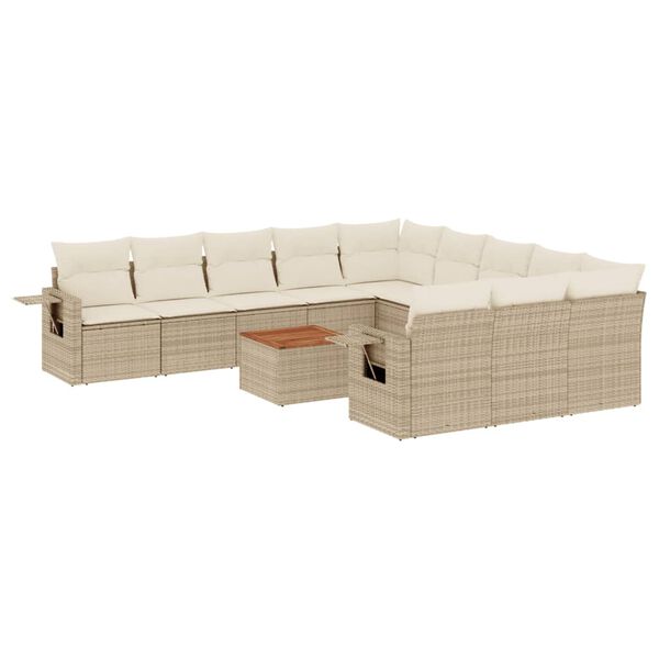 vidaXL 12-delige Loungeset met kussens poly rattan beige