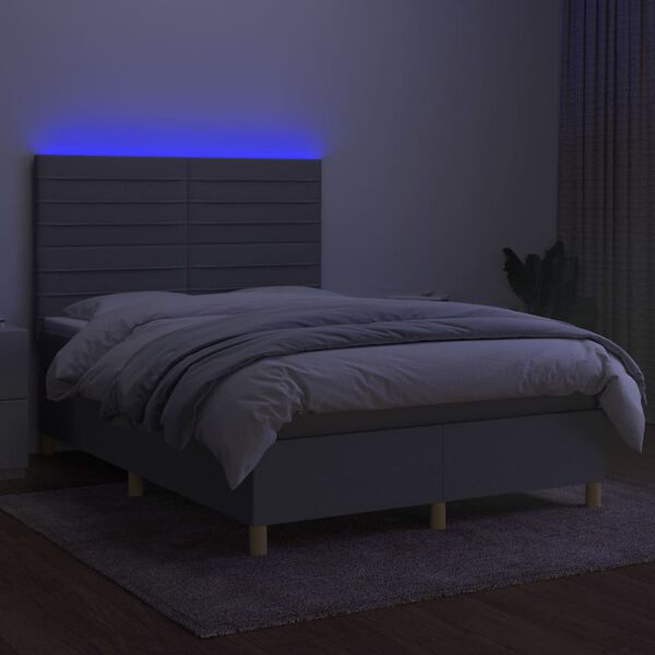 vidaXL Boxspring met matras en LED stof lichtgrijs 140x190 cm