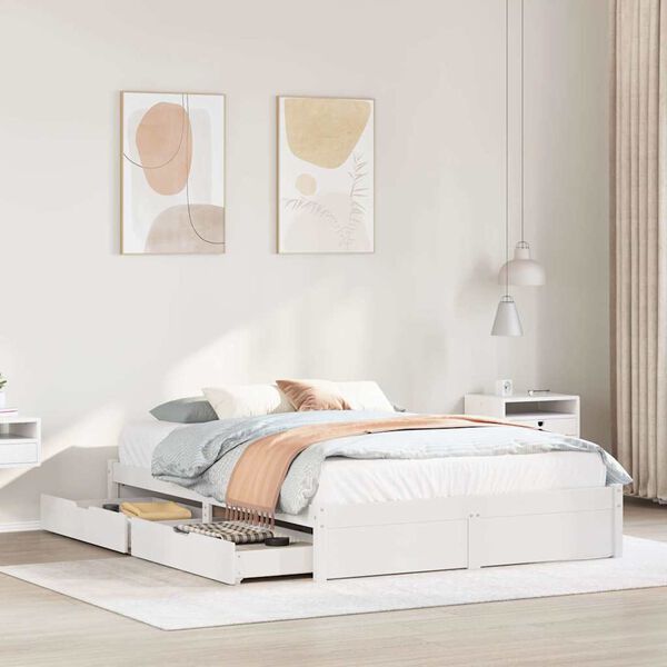 vidaXL Bedframe zonder matras massief grenenhout wit 135x190 cm