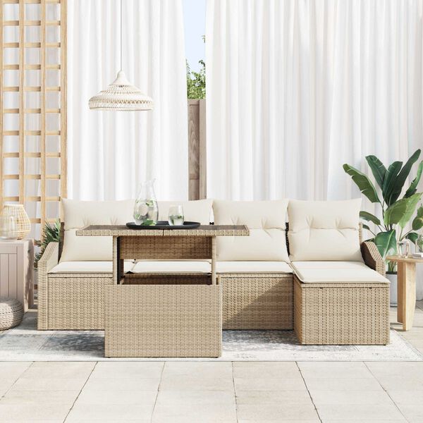 vidaXL Tuin Sofa Set met kussen 6 pcs Beige en Cr&egrave;me poly rattan