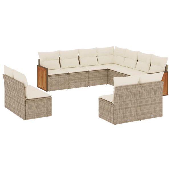 vidaXL 11-delige Tuinset met kussens poly rattan beige