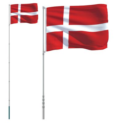 vidaXL Vlag met vlaggenmast Denemarken 5,55 m aluminium