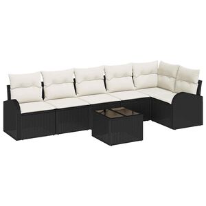 vidaXL Tuinbankenset met kussen 7 pcs Zwart en Wit poly rattan