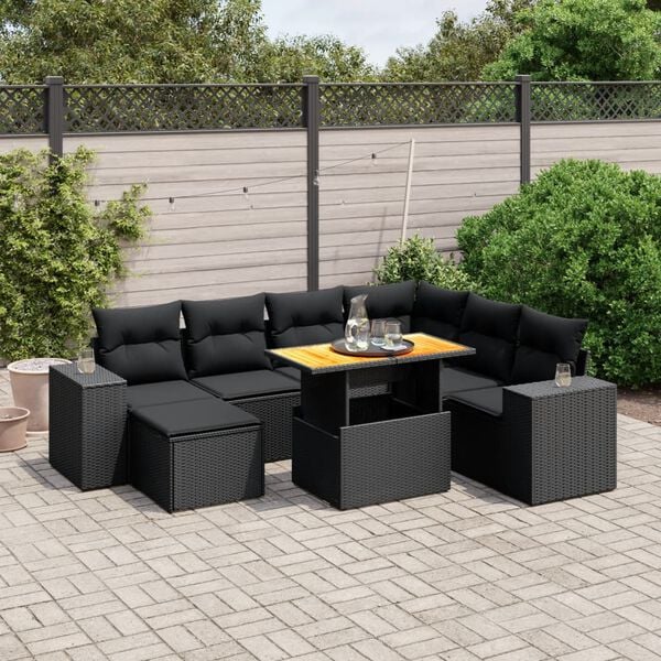 vidaXL 8-delige Loungeset met kussens poly rattan zwart