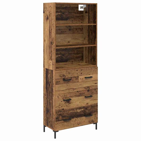vidaXL Hoge kast met lade Oudhout 69,5 x 34 x 180 cm Bewerkt hout