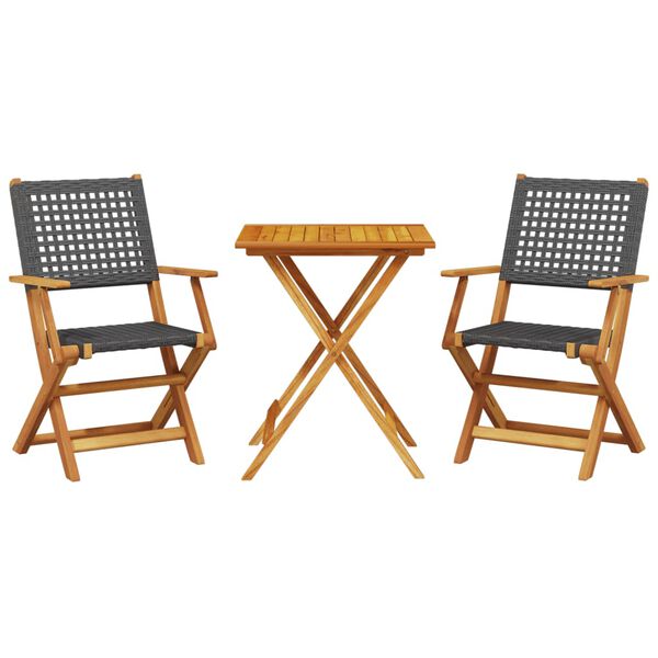 vidaXL 3-delige Bistroset poly rattan en massief hout zwart